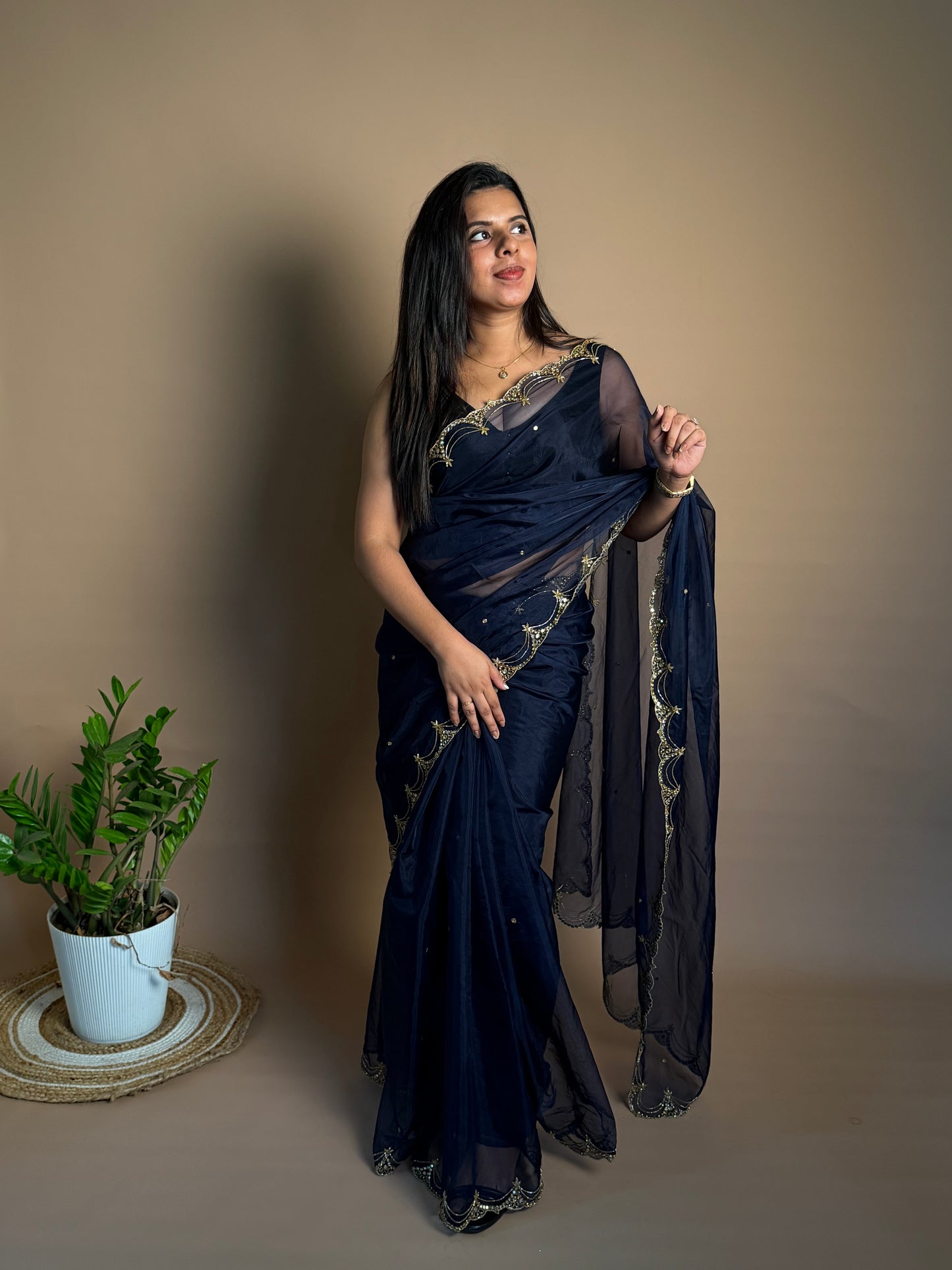 Navy Blue Organza Saree (KL004)