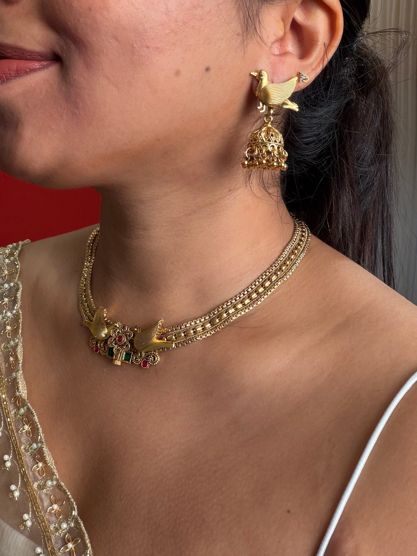 Screw-Finish Chidiya Antique necklace set(KLJ03)
