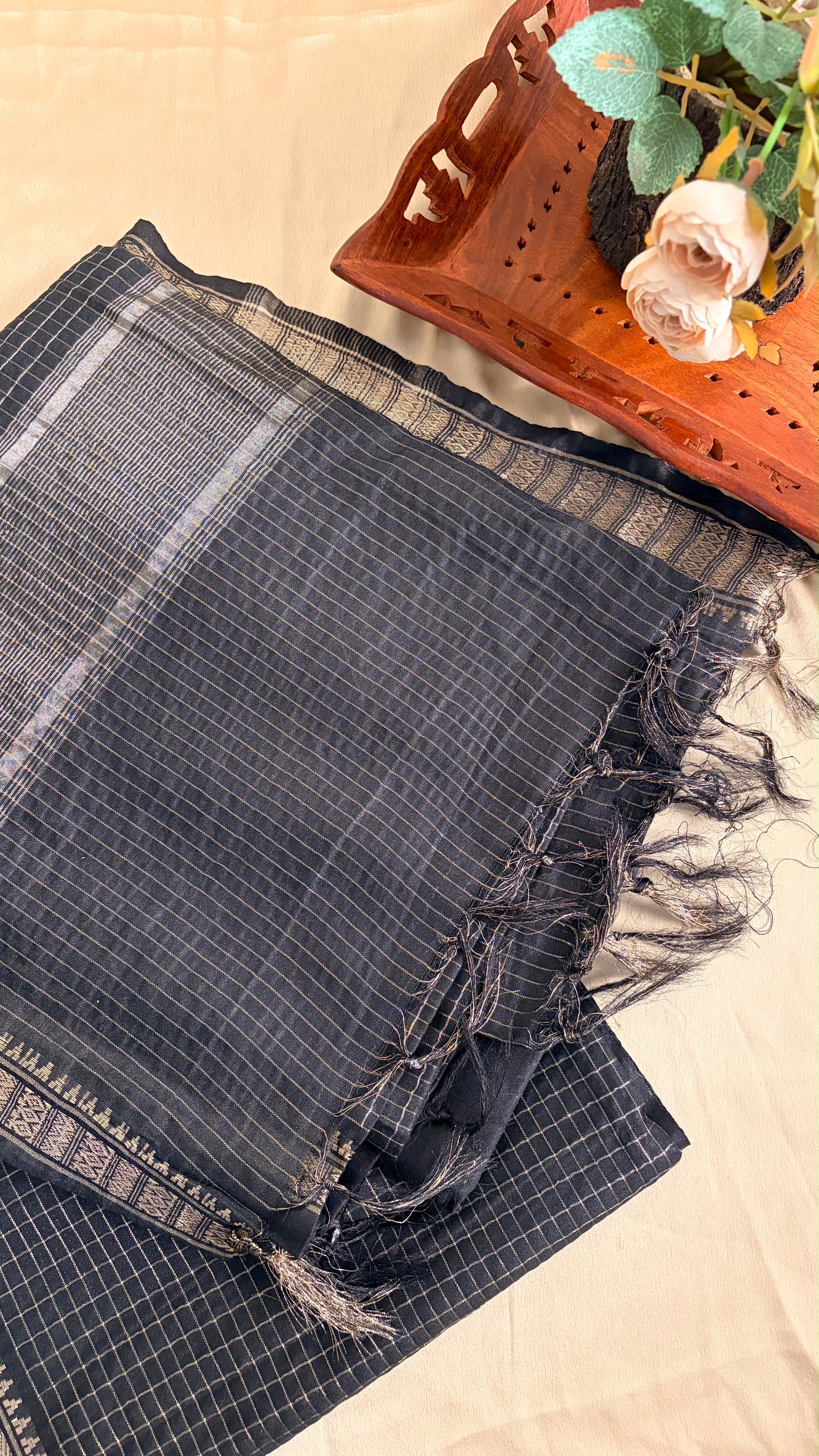 Semi Mukta weaving saree black Kl0028