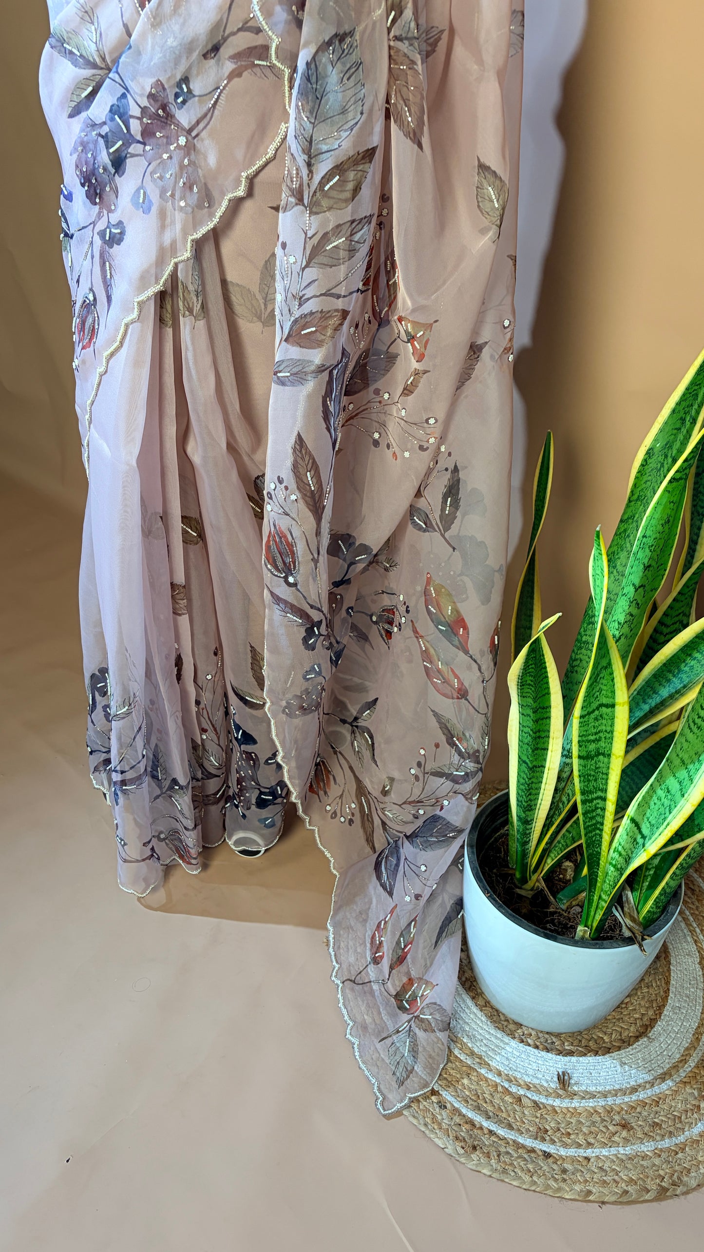 Mauve organza saree handworked (KL0022)