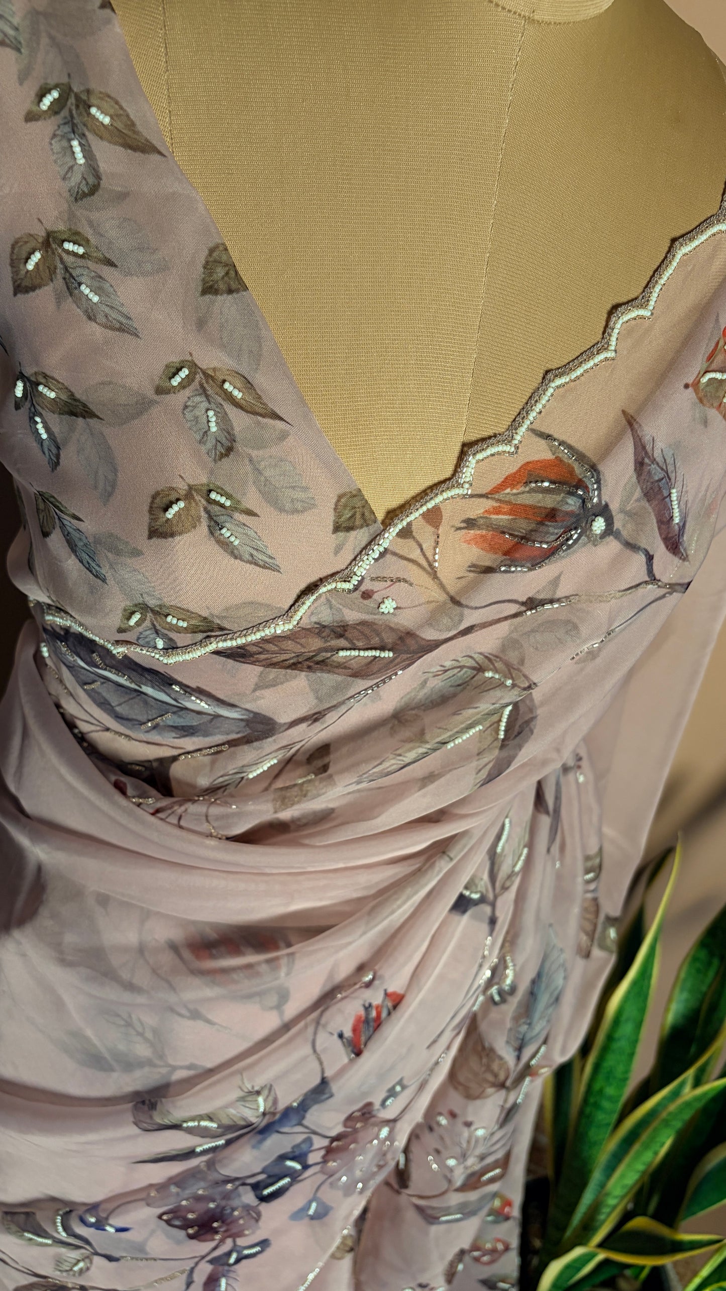 Mauve organza saree handworked (KL0022)