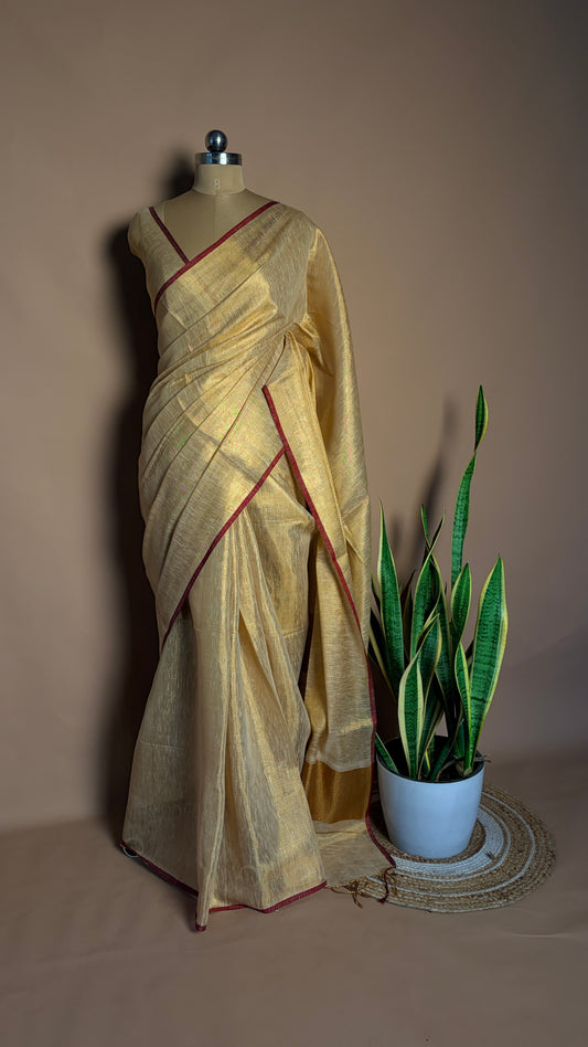 Golden tissue linen saree (KL0024)