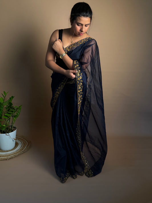 Navy Blue Organza Saree (KL003)