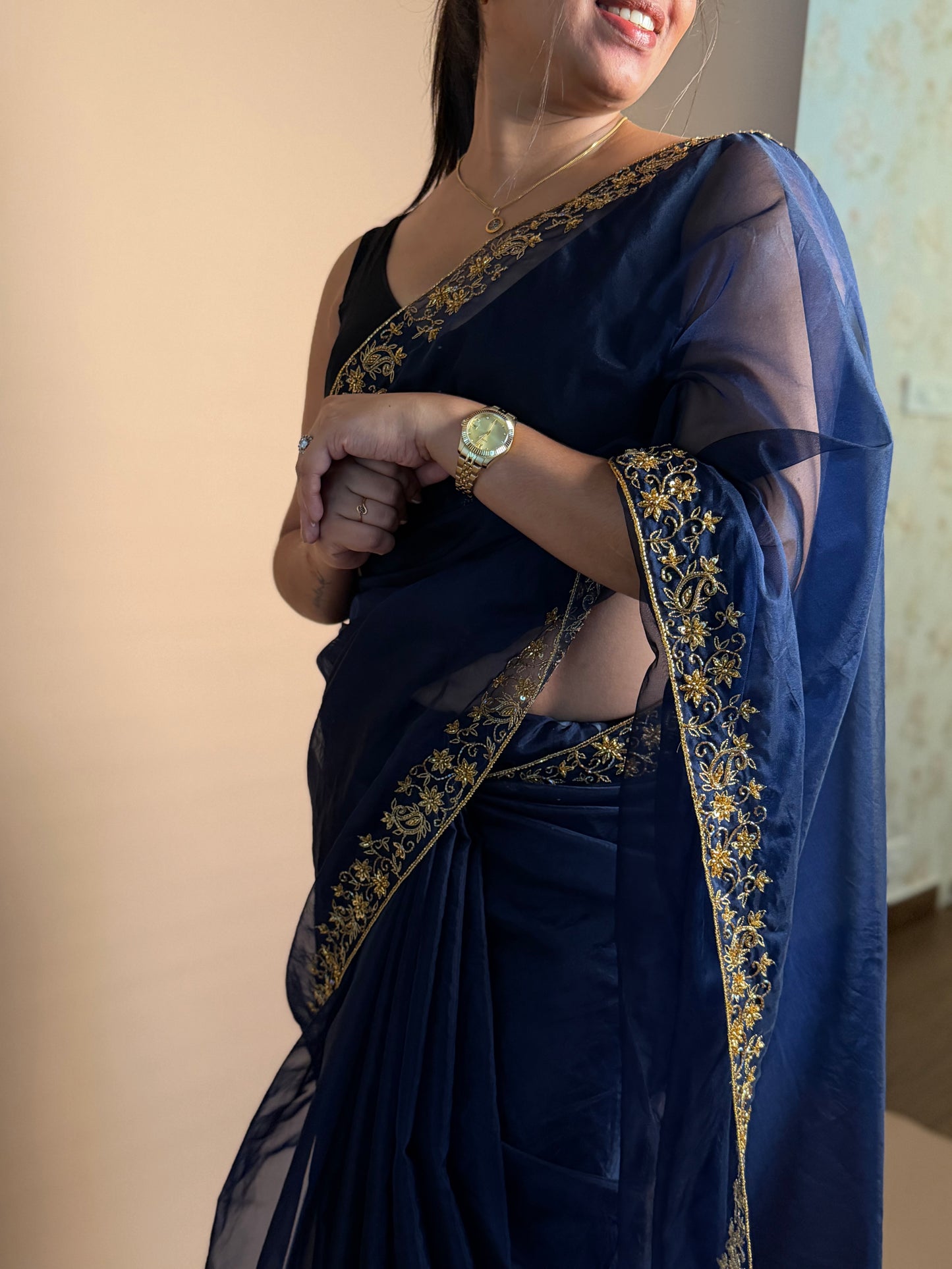 Navy Blue Organza Saree (KL003)