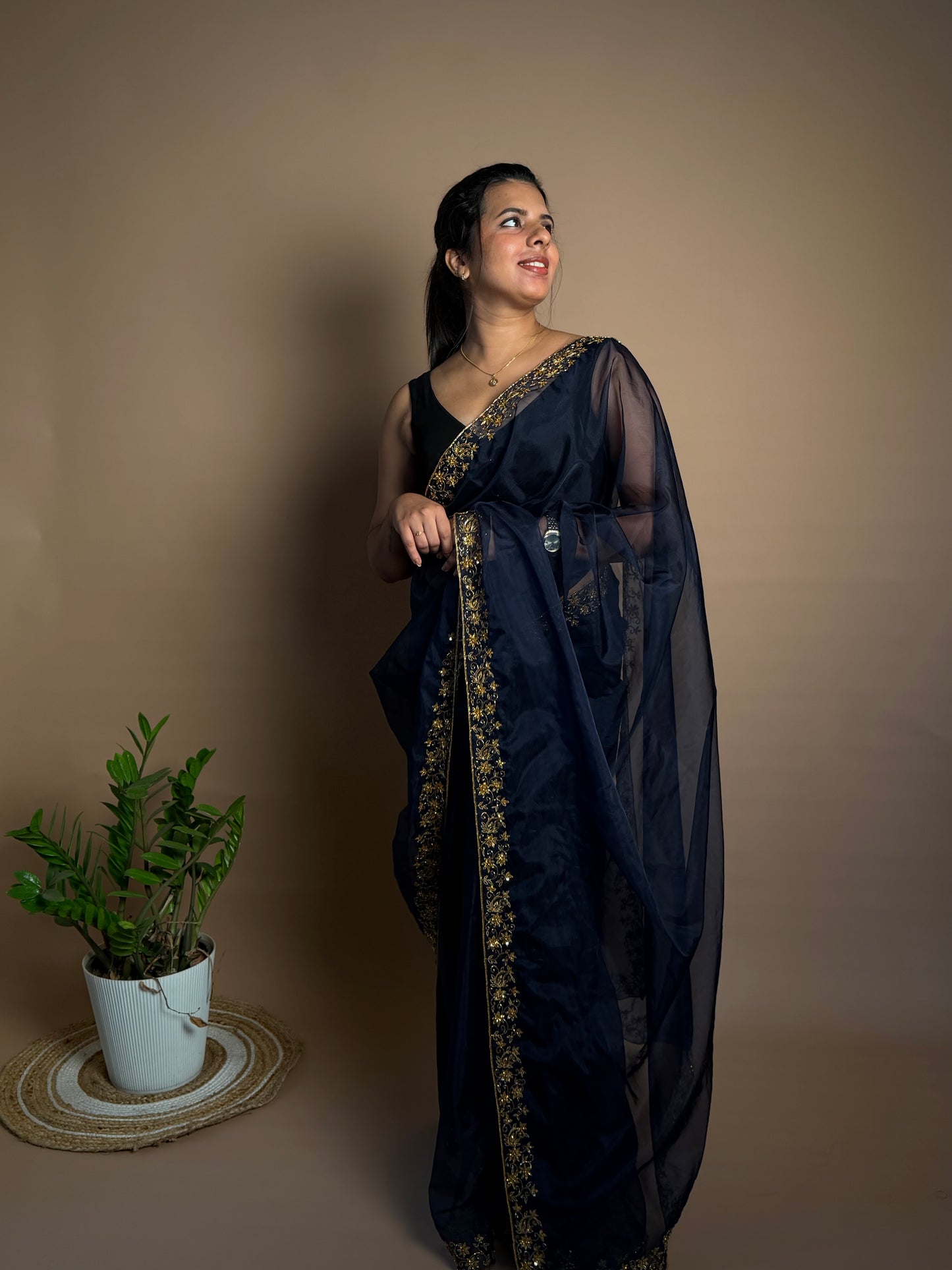 Navy Blue Organza Saree (KL003)