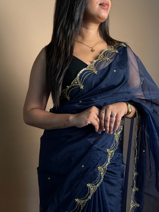 Navy Blue Organza Saree (KL004)