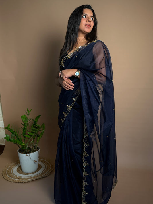 Navy Blue Organza Saree (KL004)