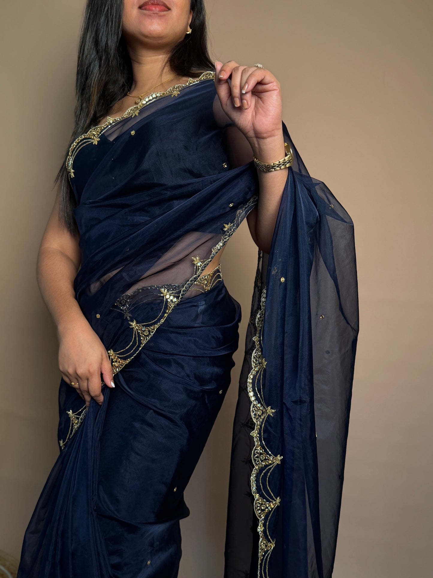 Navy Blue Organza Saree (KL004)