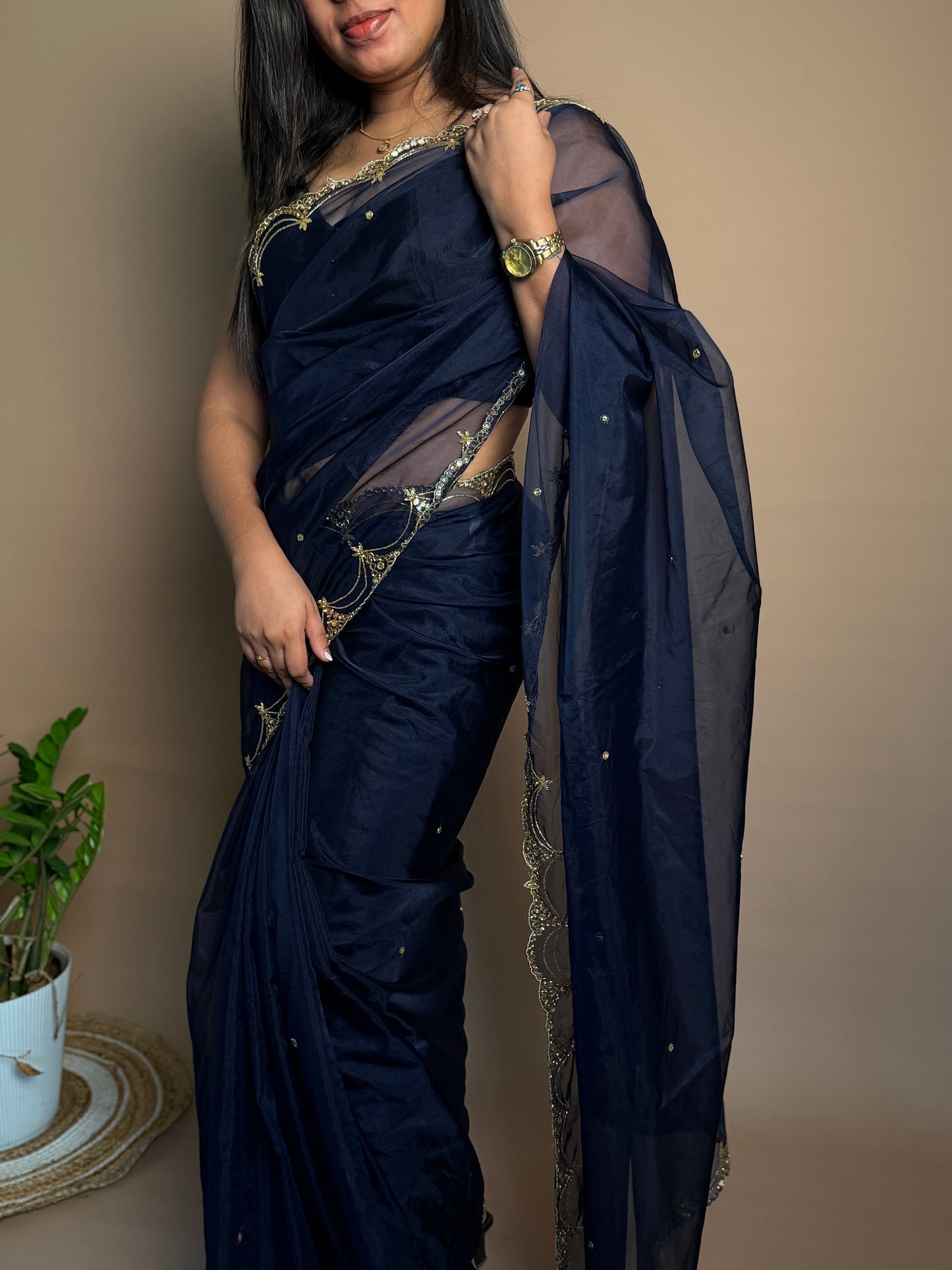 Navy Blue Organza Saree (KL004)