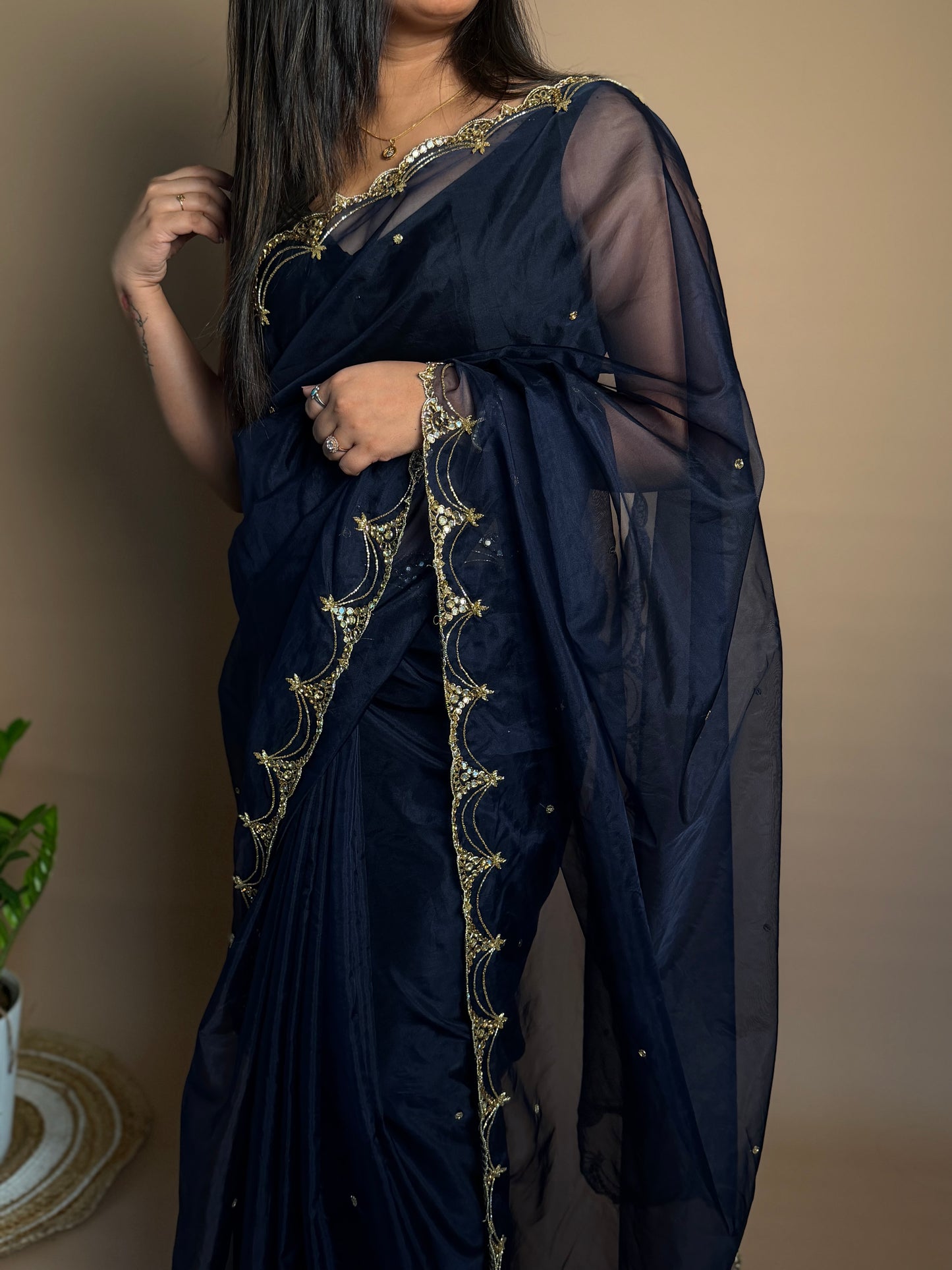 Navy Blue Organza Saree (KL004)