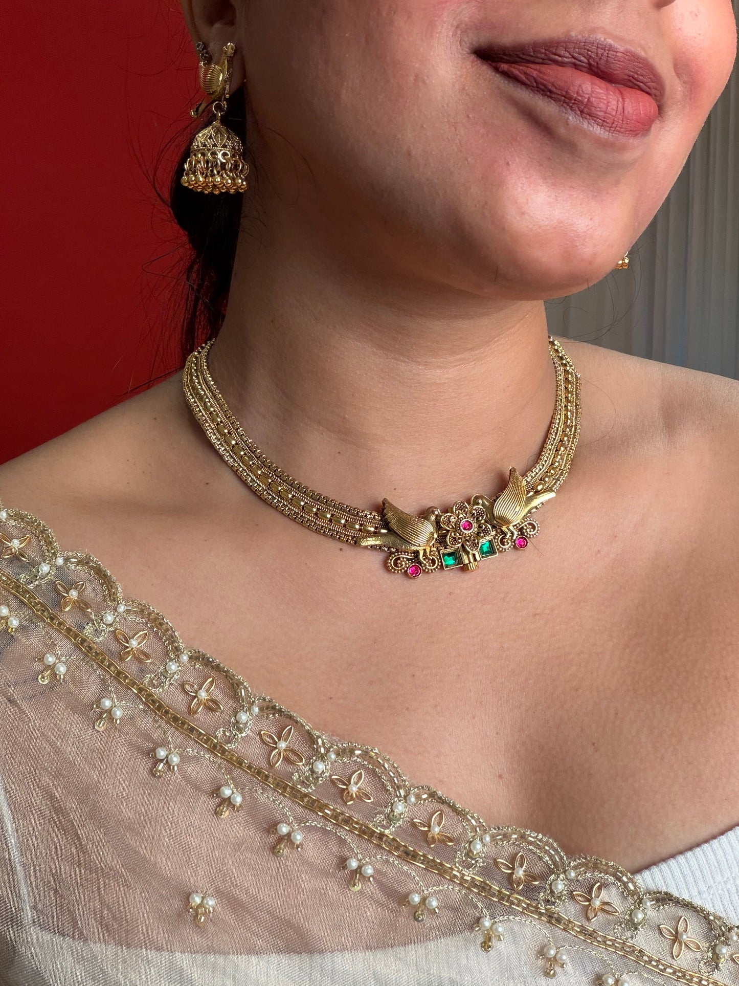 Screw-Finish Chidiya Antique necklace set(KLJ03)