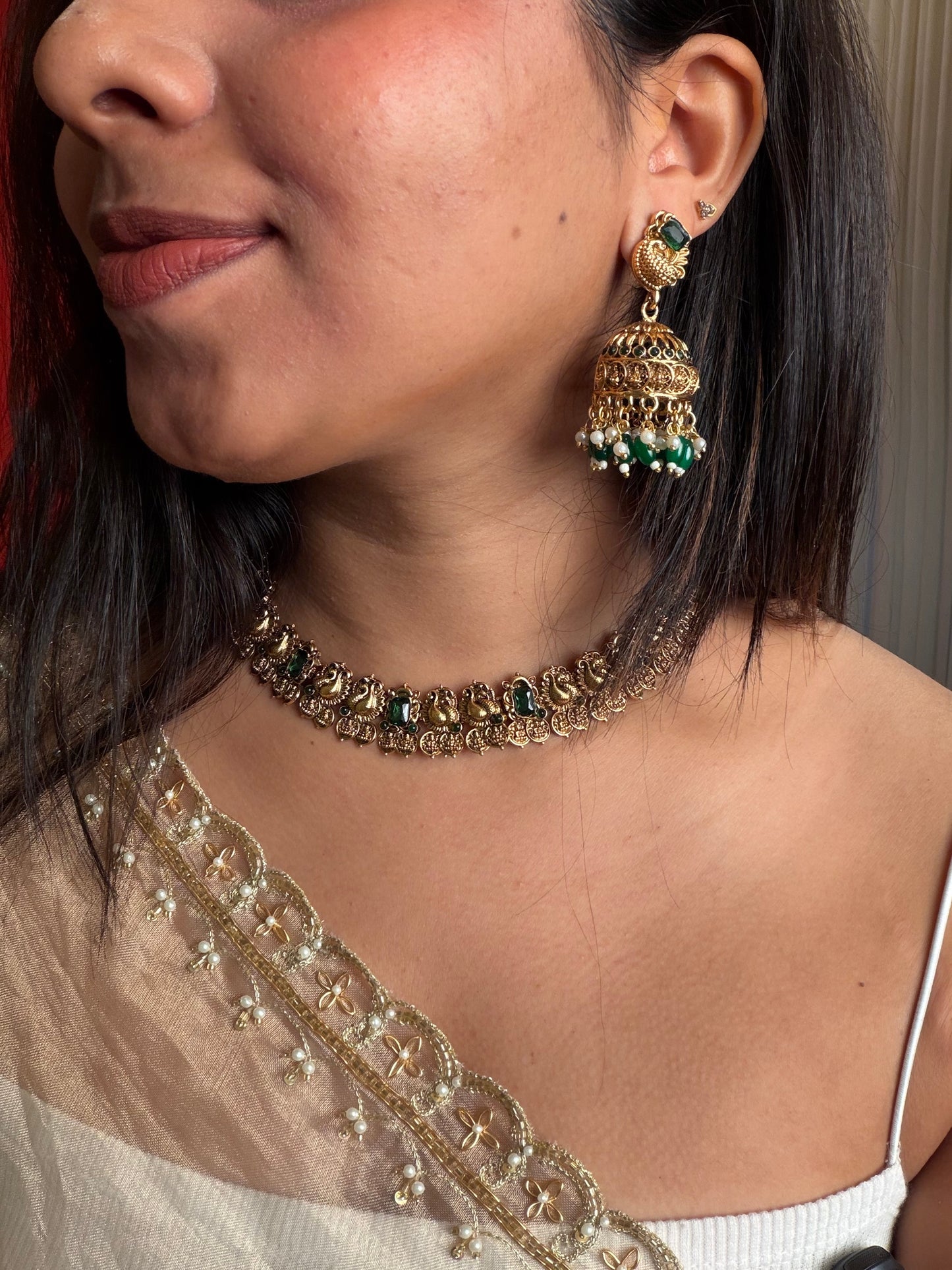 Mayur coin kaashi necklace set Green (KLJ05)