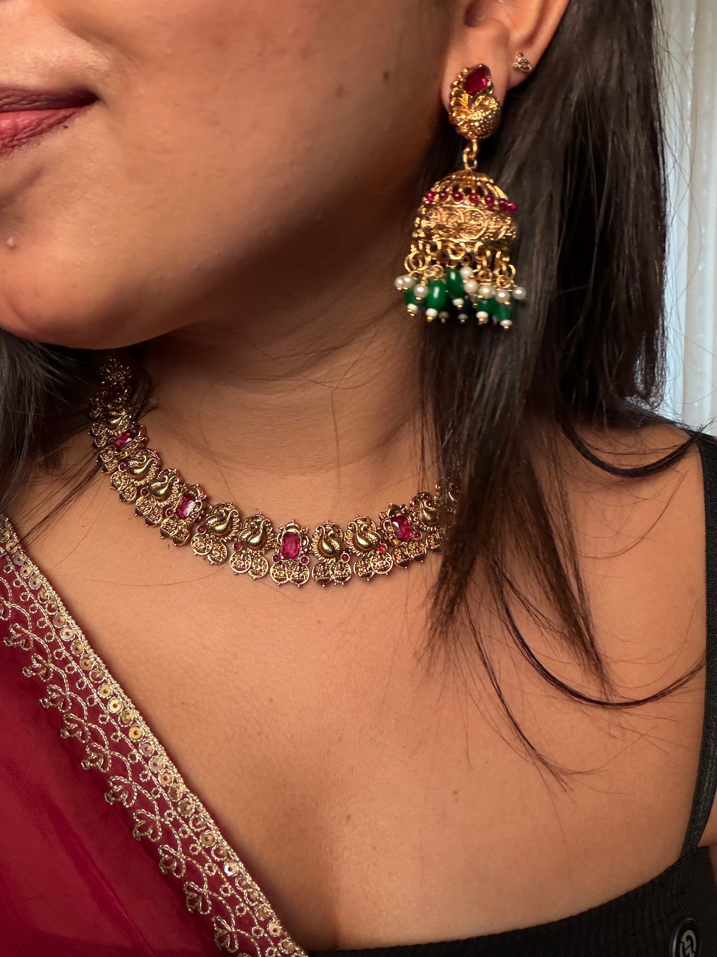 Mayur coin kaashi necklace set ruby pink KLJ31