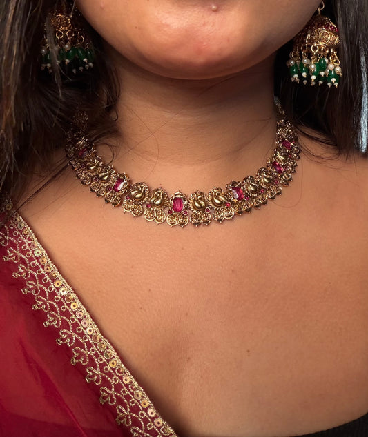 Mayur coin kaashi necklace set ruby pink KLJ31