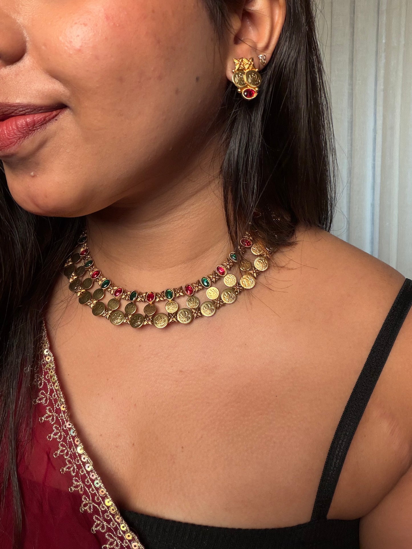 Triple layer kaashi necklace multi colour KLJ28
