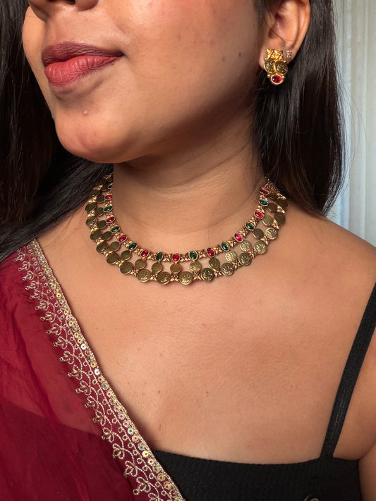 Triple layer kaashi necklace multi colour KLJ28