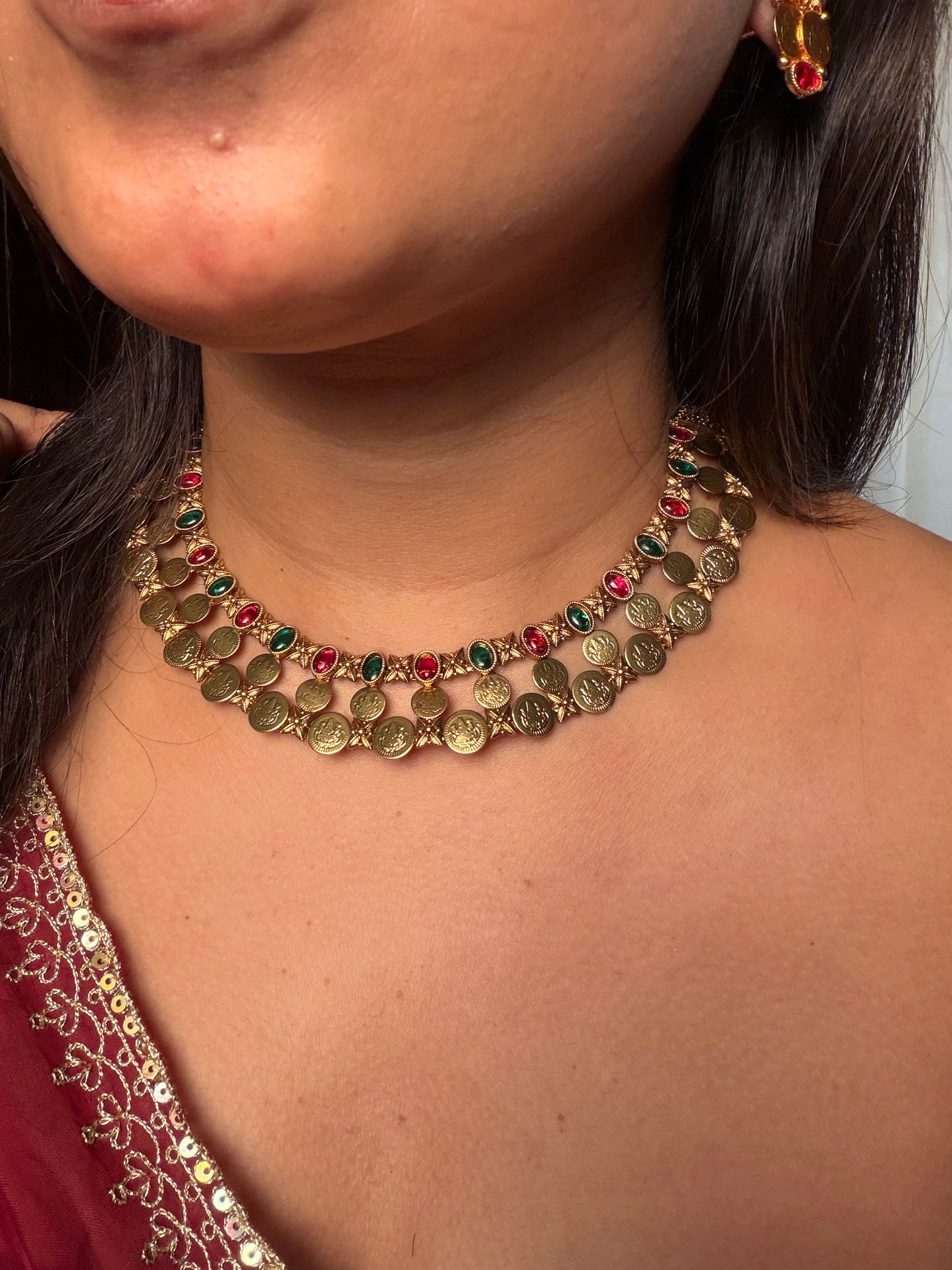 Triple layer kaashi necklace multi colour KLJ28